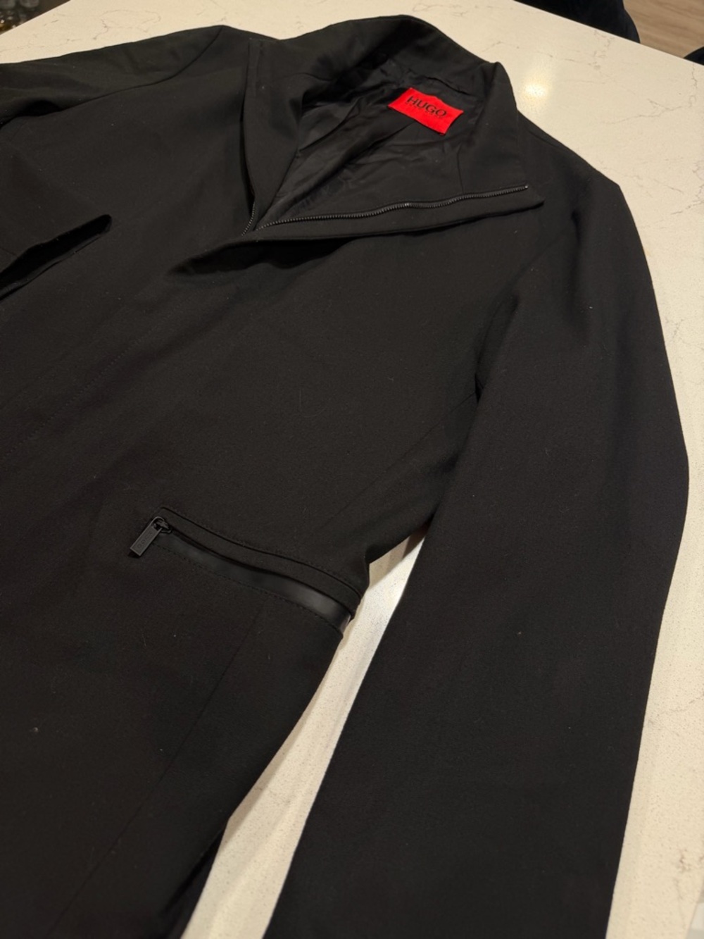 HUGO Men's Black Trench Coat with Zip Pockets